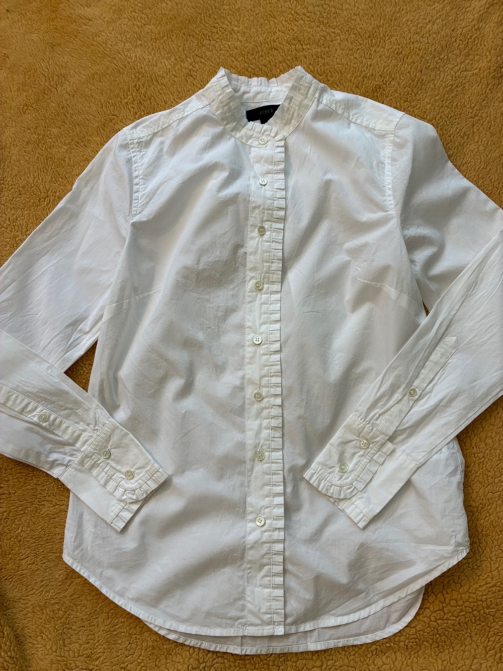 J. Crew White Ruffled-Placket Button Down Blouse